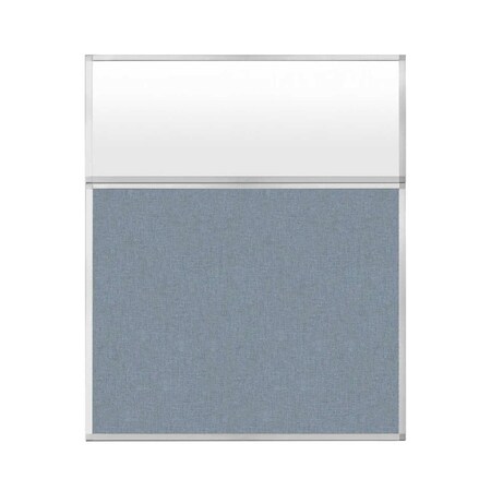 Versare Hush Panel Configurable Cubicle Partition 5' x 6' W/ Window Powder Blue Fabric Frosted Window 1852704